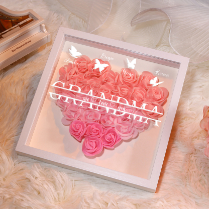 Personalized Flower Shadow Box Custom 4 Names & 1 Text Heart Rose Frame Decor Gift for Grandma | Jessmade
