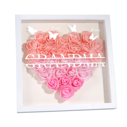 Personalized Flower Shadow Box Custom 4 Names & 1 Text Heart Rose Frame Decor Gift for Grandma | Jessmade