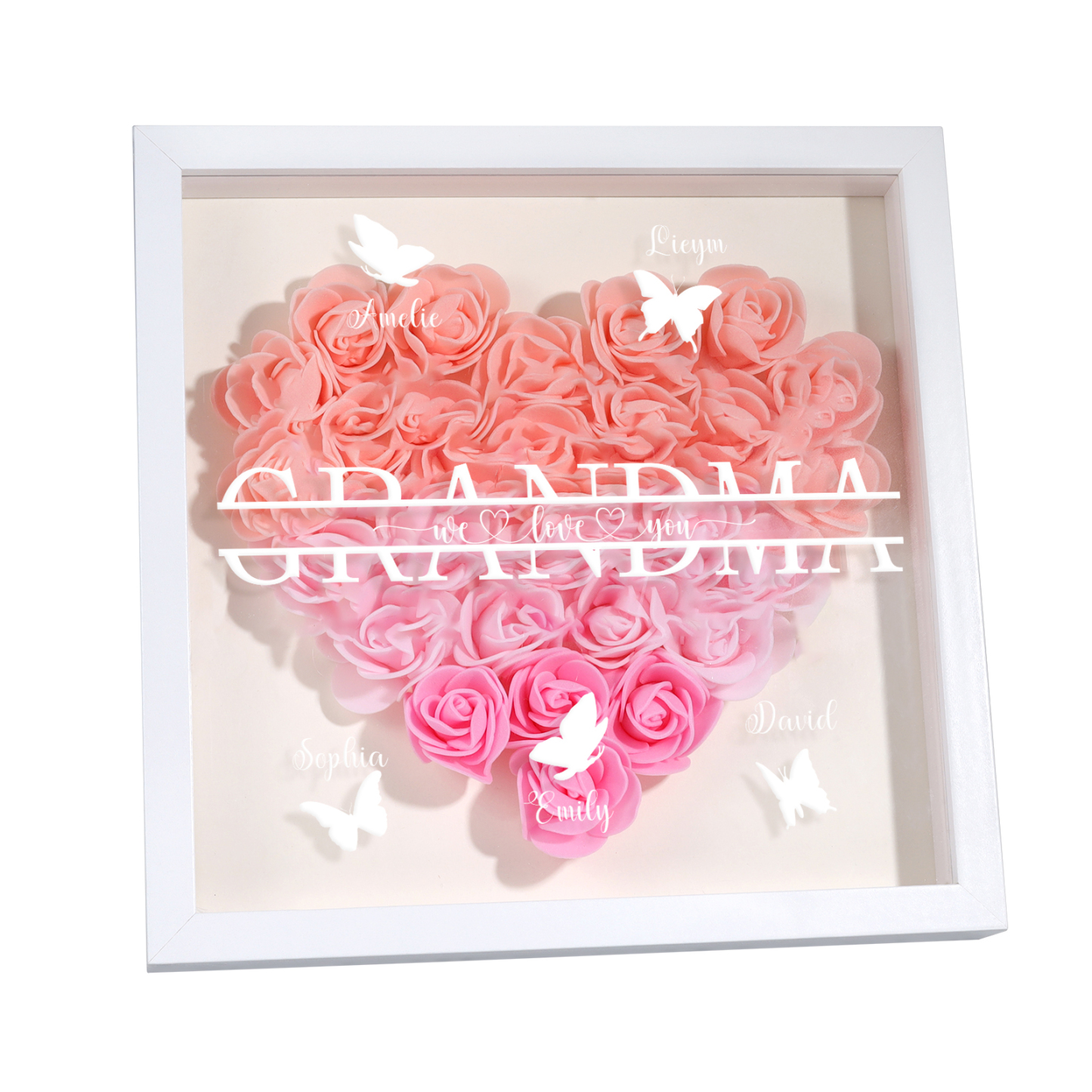 Personalized Flower Shadow Box Custom 5 Names & 1 Text Heart Rose Frame Decor Gift for Grandma | Jessmade