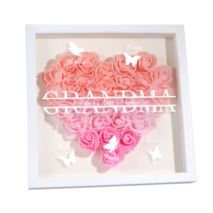 Personalized Flower Shadow Box Custom 5 Names & 1 Text Heart Rose Frame Decor Gift for Grandma | Jessmade