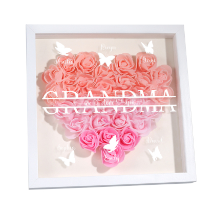 Personalized Flower Shadow Box Custom 6 Names & 1 Text Heart Rose Frame Decor Gift for Grandma | Jessmade