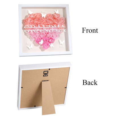 Personalized Flower Shadow Box Custom 7 Names & 1 Text Heart Rose Frame Decor Gift for Grandma | Jessmade