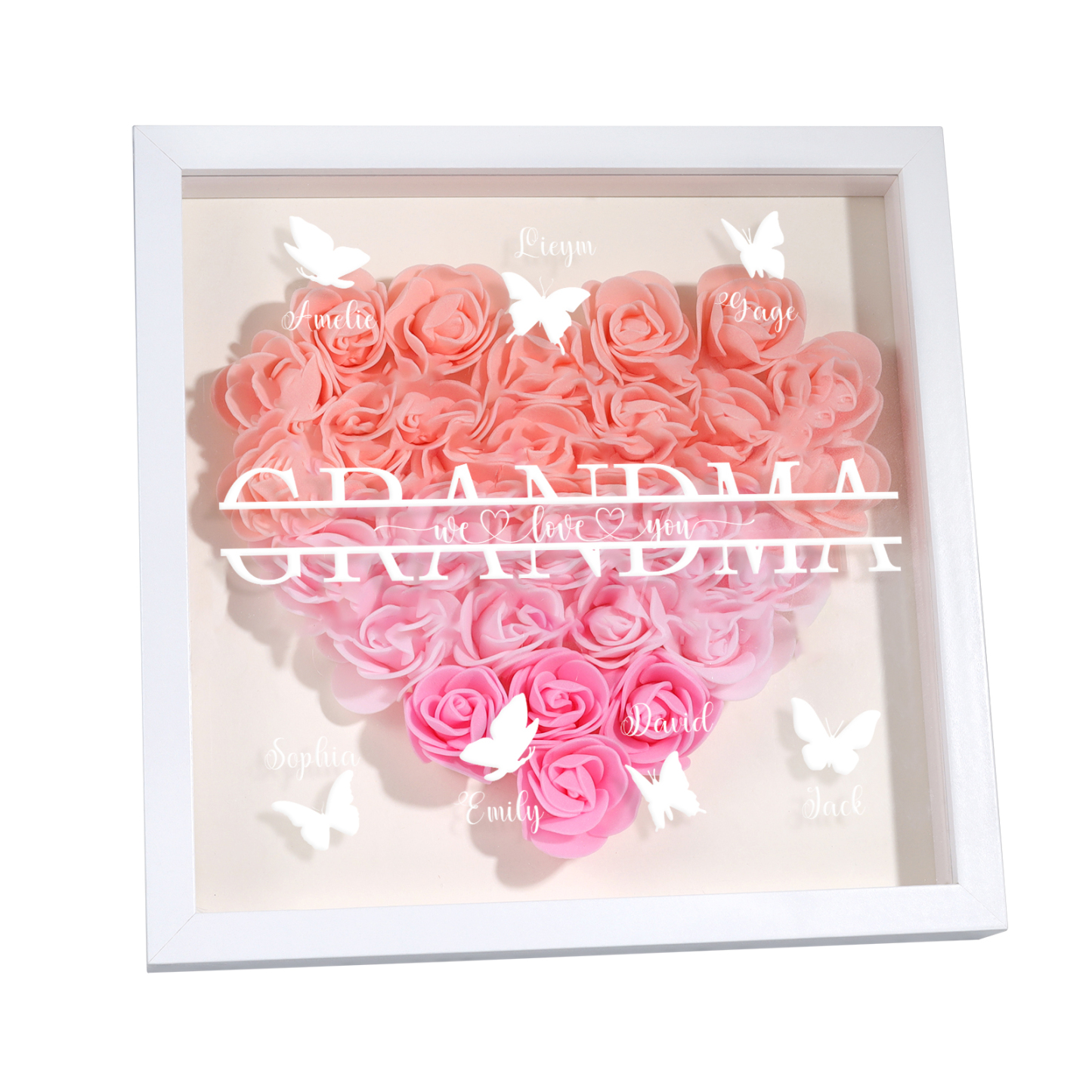 Personalized Flower Shadow Box Custom 7 Names & 1 Text Heart Rose Frame Decor Gift for Grandma | Jessmade