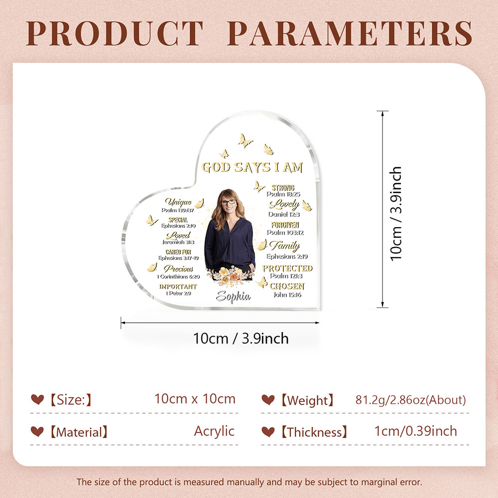 God Says I Am-Acrylic Christian Gifts Bible Verse Prayers Religious Gifts-Acrylic Flower Heart Keepsake Desktop Ornament