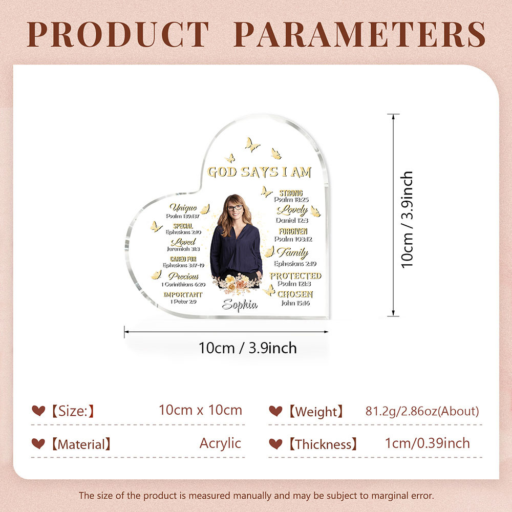 God Says I Am-Acrylic Christian Gifts Bible Verse Prayers Religious Gifts-Acrylic Flower Heart Keepsake Desktop Ornament