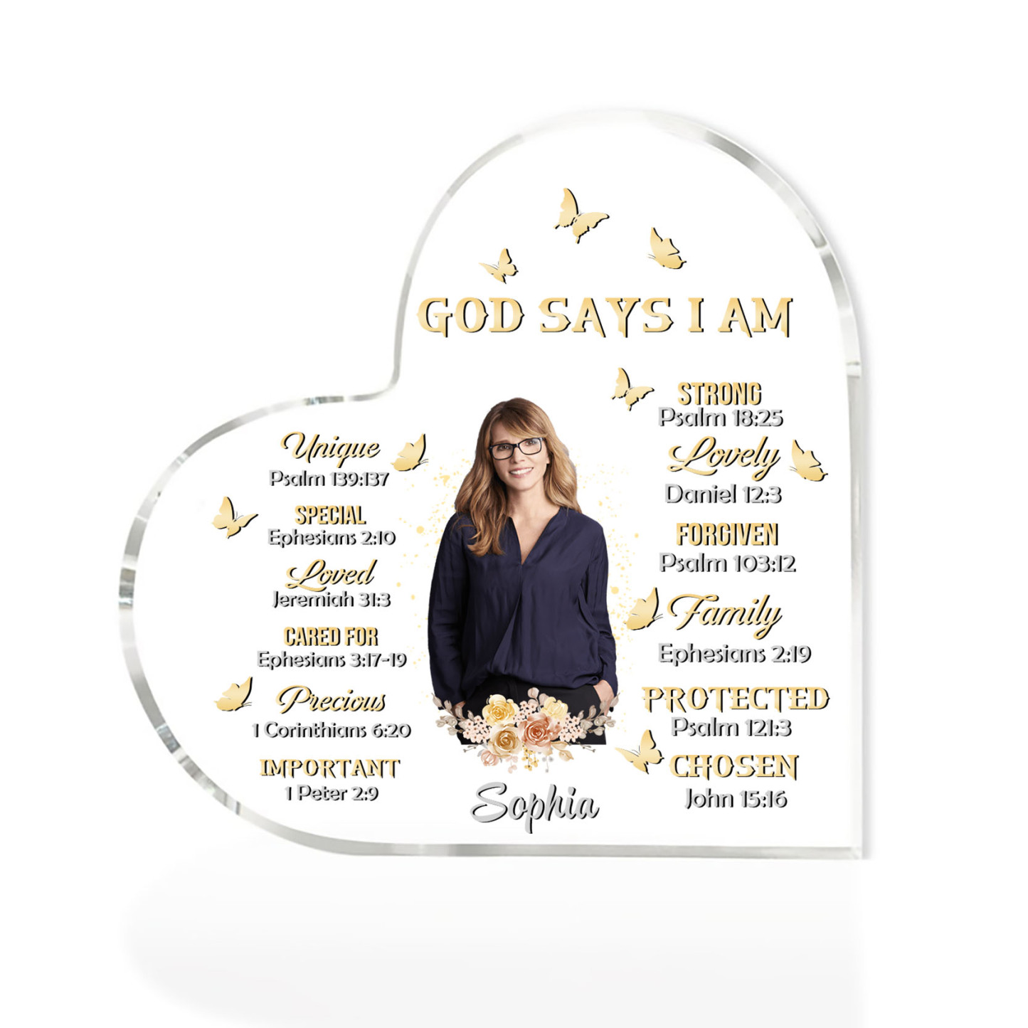 God Says I Am-Acrylic Christian Gifts Bible Verse Prayers Religious Gifts-Acrylic Flower Heart Keepsake Desktop Ornament