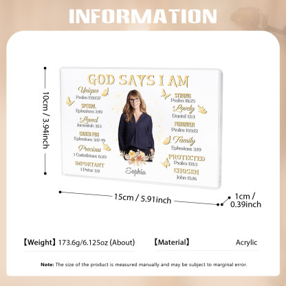 God Says I Am - Acrylic Christian Gift Bible Verse Prayer Religious Gift - Acrylic Rectangular Souvenir Desktop Decoration