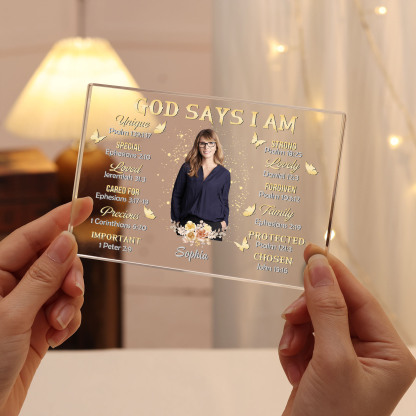 God Says I Am - Acrylic Christian Gift Bible Verse Prayer Religious Gift - Acrylic Rectangular Souvenir Desktop Decoration