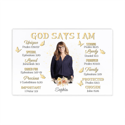 God Says I Am - Acrylic Christian Gift Bible Verse Prayer Religious Gift - Acrylic Rectangular Souvenir Desktop Decoration