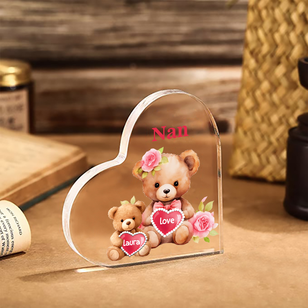 1 Name-Personalized Bear Acrylic Heart Keepsake Custom Text Acrylic Plaque Ornaments Gifts for Nana