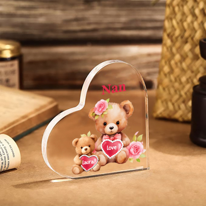 1 Name-Personalized Bear Acrylic Heart Keepsake Custom Text Acrylic Plaque Ornaments Gifts for Nana