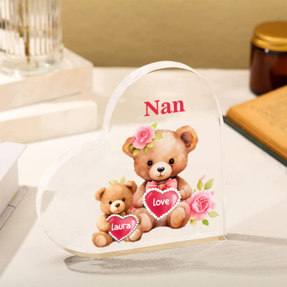 1 Name-Personalized Bear Acrylic Heart Keepsake Custom Text Acrylic Plaque Ornaments Gifts for Nana