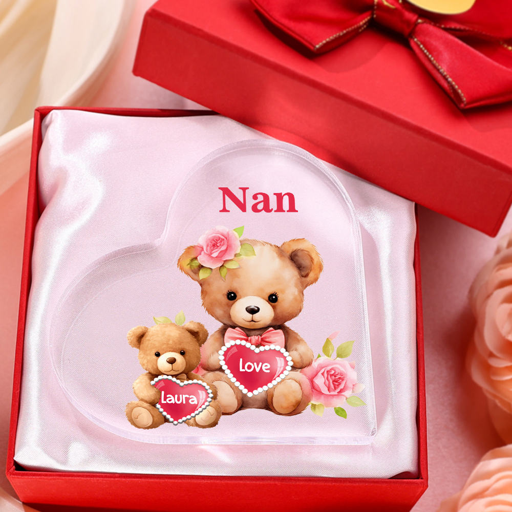 1 Name-Personalized Bear Acrylic Heart Keepsake Custom Text Acrylic Plaque Ornaments Gifts for Nana