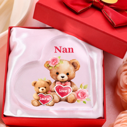 1 Name-Personalized Bear Acrylic Heart Keepsake Custom Text Acrylic Plaque Ornaments Gifts for Nana