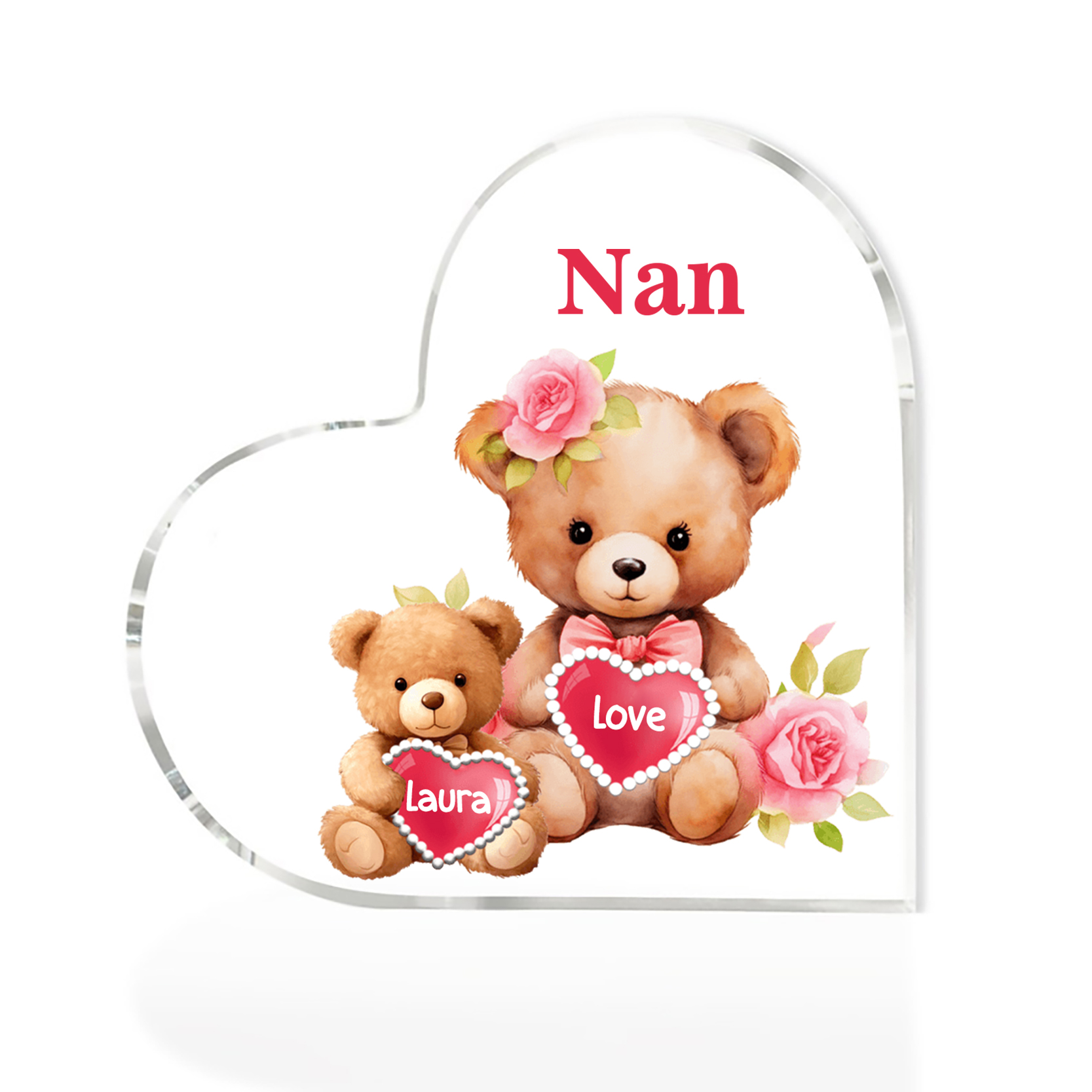 1 Name-Personalized Bear Acrylic Heart Keepsake Custom Text Acrylic Plaque Ornaments Gifts for Nana
