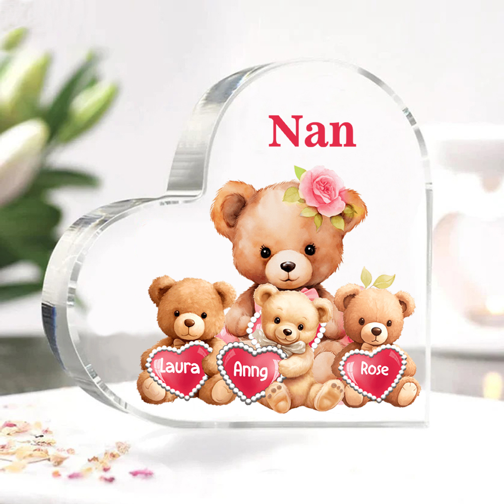 3 Names-Personalized Bear Acrylic Heart Keepsake Custom Text Acrylic Plaque Ornaments Gifts for Nana