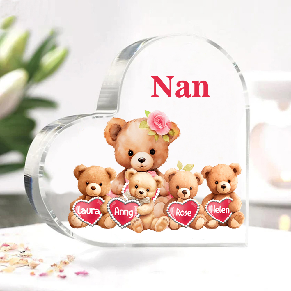 4 Names-Personalized Bear Acrylic Heart Keepsake Custom Text Acrylic Plaque Ornaments Gifts for Nana