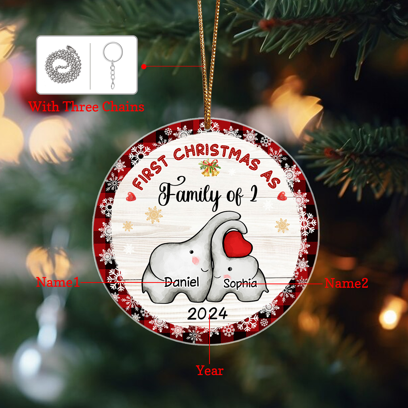 Personalized Christmas Ornaments - Customized 2-6 names & 1 date Elephant Family Acrylic Ornaments First Christmas Gift for Family | Jessmade