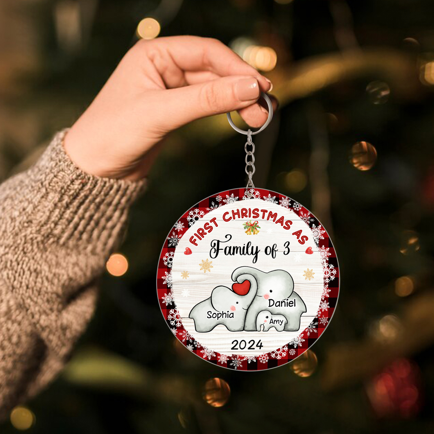 Personalized Christmas Ornaments - Customized 2-6 names & 1 date Elephant Family Acrylic Ornaments First Christmas Gift for Family | Jessmade