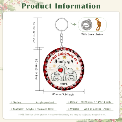 Personalized Christmas Ornaments - Customized 2-6 names & 1 date Elephant Family Acrylic Ornaments First Christmas Gift for Family | Jessmade