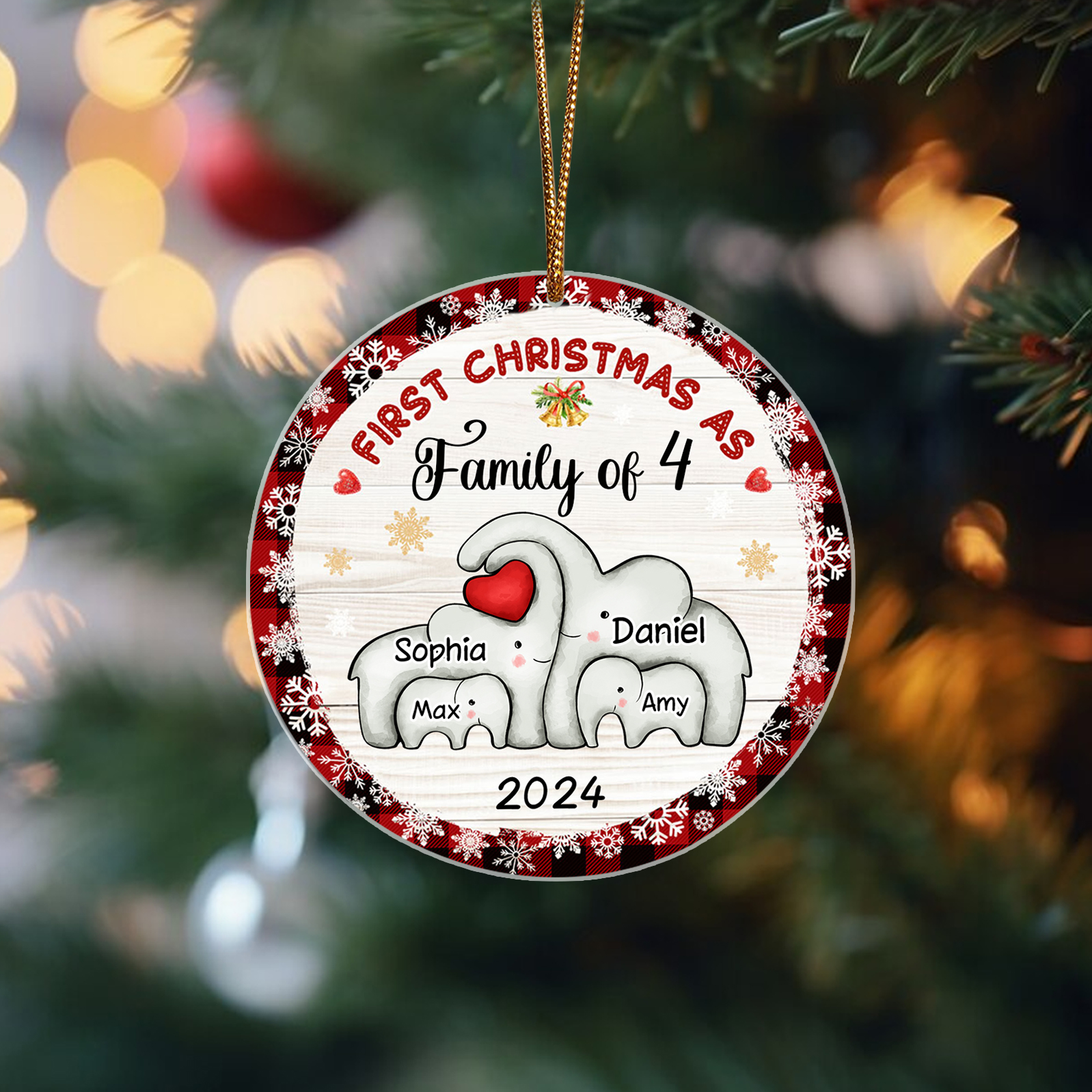 Personalized Christmas Ornaments - Customized 2-6 names & 1 date Elephant Family Acrylic Ornaments First Christmas Gift for Family | Jessmade