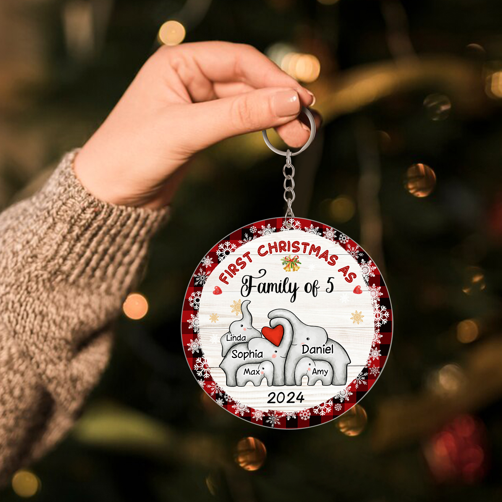 Personalized Christmas Ornaments - Customized 2-6 names & 1 date Elephant Family Acrylic Ornaments First Christmas Gift for Family | Jessmade