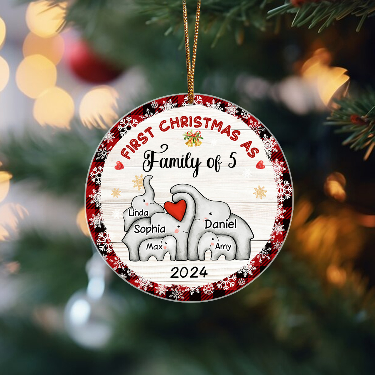Personalized Christmas Ornaments - Customized 2-6 names & 1 date Elephant Family Acrylic Ornaments First Christmas Gift for Family | Jessmade