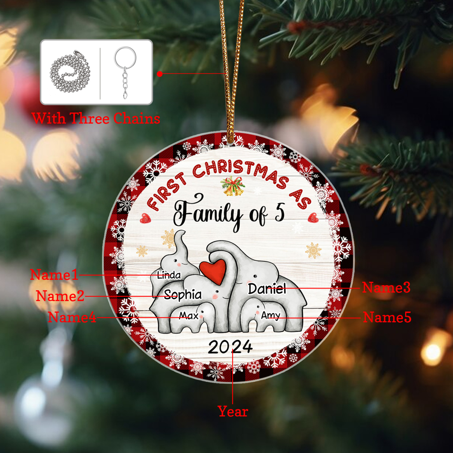 Personalized Christmas Ornaments - Customized 2-6 names & 1 date Elephant Family Acrylic Ornaments First Christmas Gift for Family | Jessmade