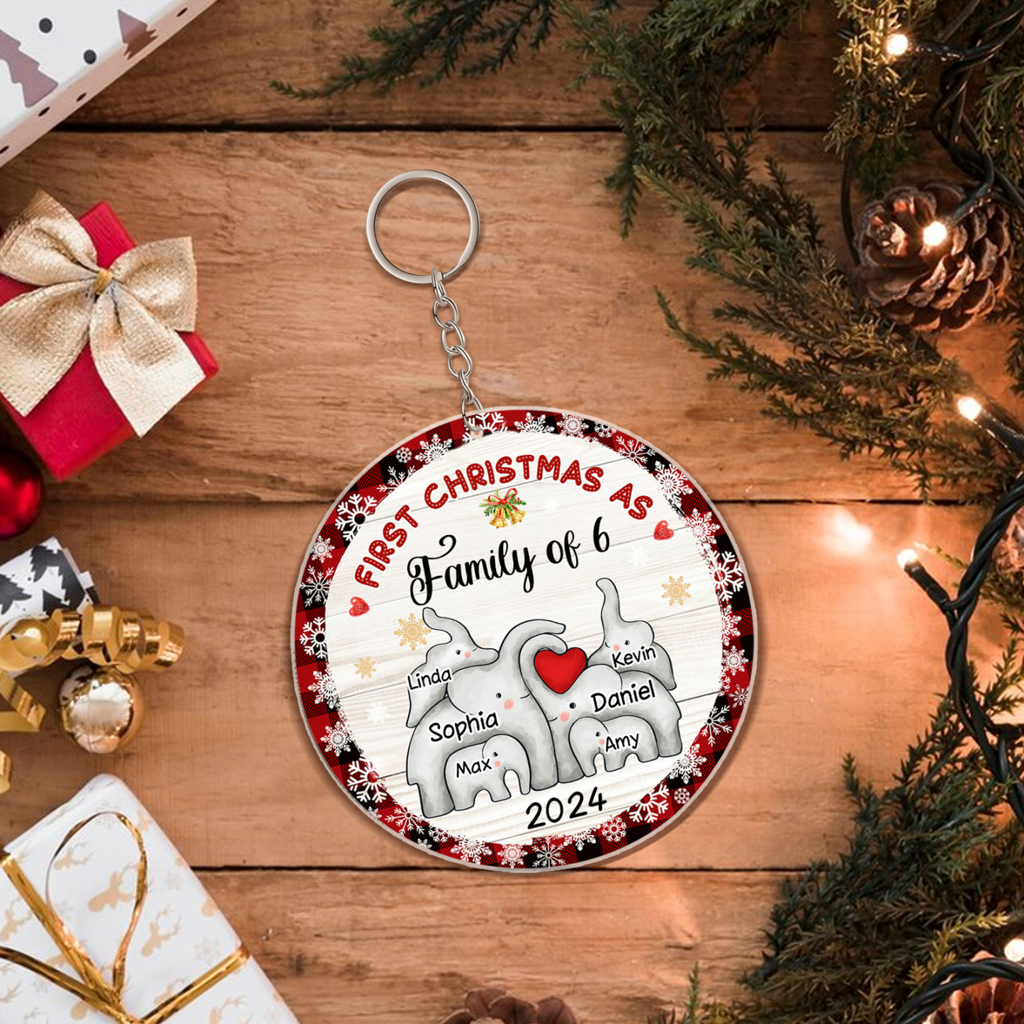 Personalized Christmas Ornaments - Customized 2-6 names & 1 date Elephant Family Acrylic Ornaments First Christmas Gift for Family | Jessmade