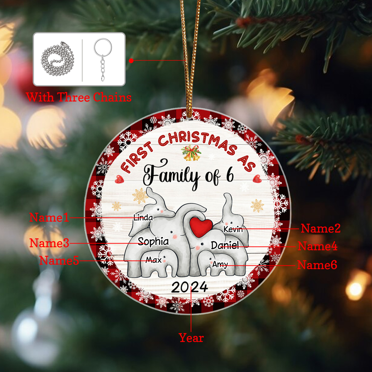 Personalized Christmas Ornaments - Customized 2-6 names & 1 date Elephant Family Acrylic Ornaments First Christmas Gift for Family | Jessmade