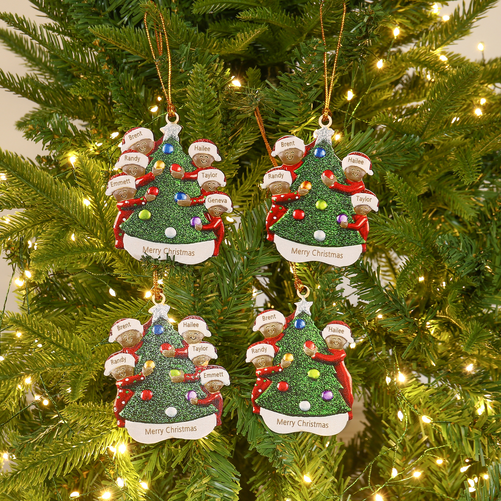 Personalised Christmas Tree Ornament with Custom 4 Names & 1 Text - Festive Holiday Decoration for Family | Jessmade