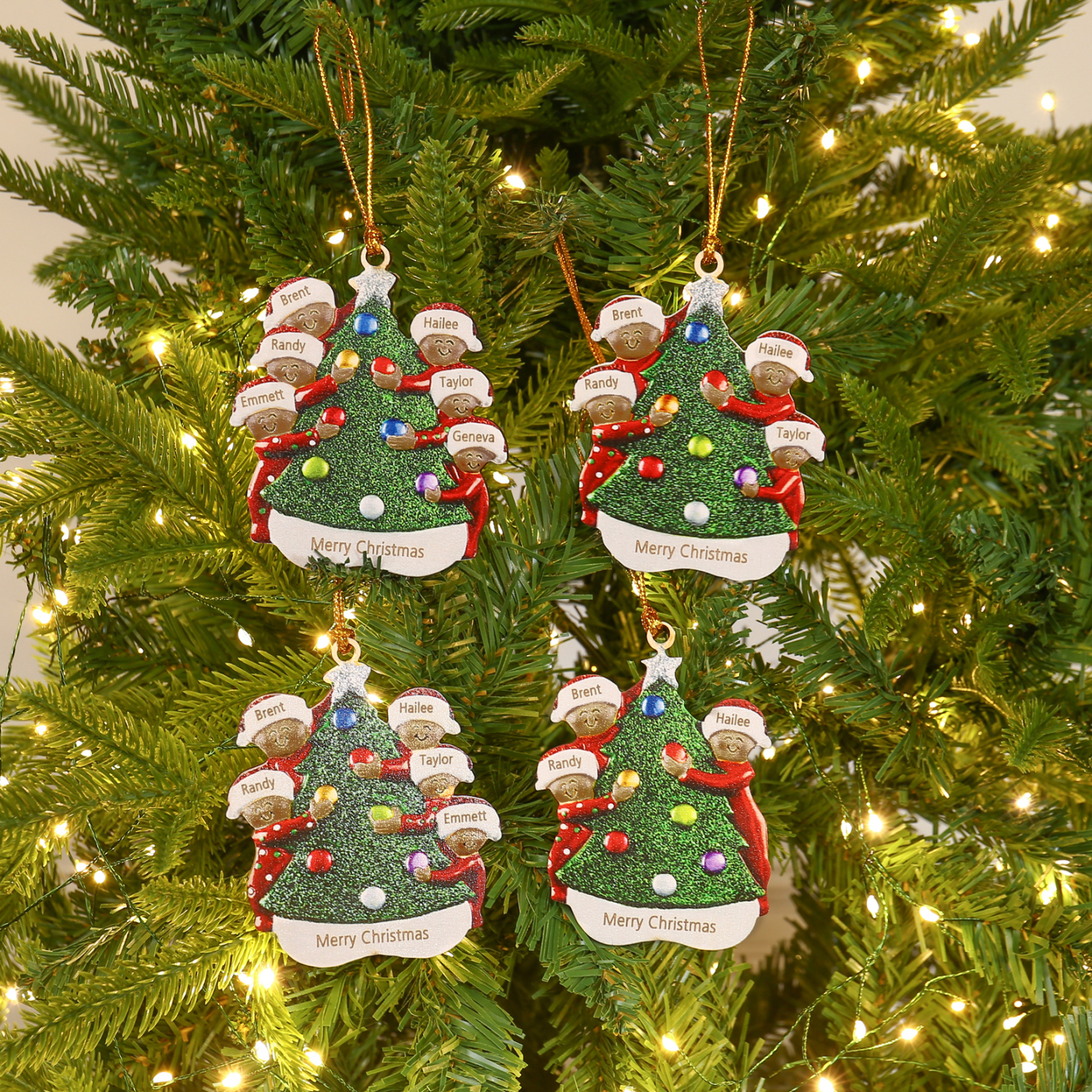 Personalised Christmas Tree Ornament with Custom 4 Names & 1 Text - Festive Holiday Decoration for Family | Jessmade