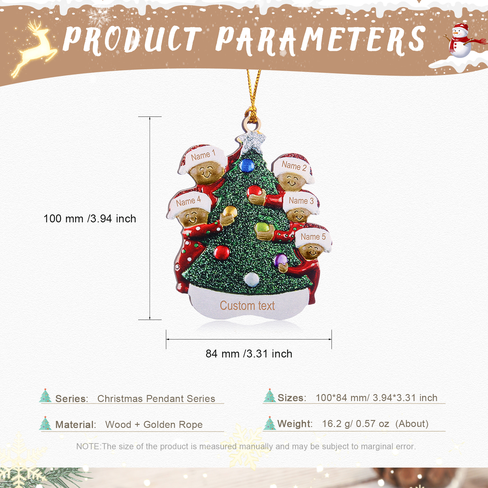 Personalised Christmas Tree Ornament with Custom 5 Names & 1 Text - Festive Holiday Decoration for Family | Jessmade