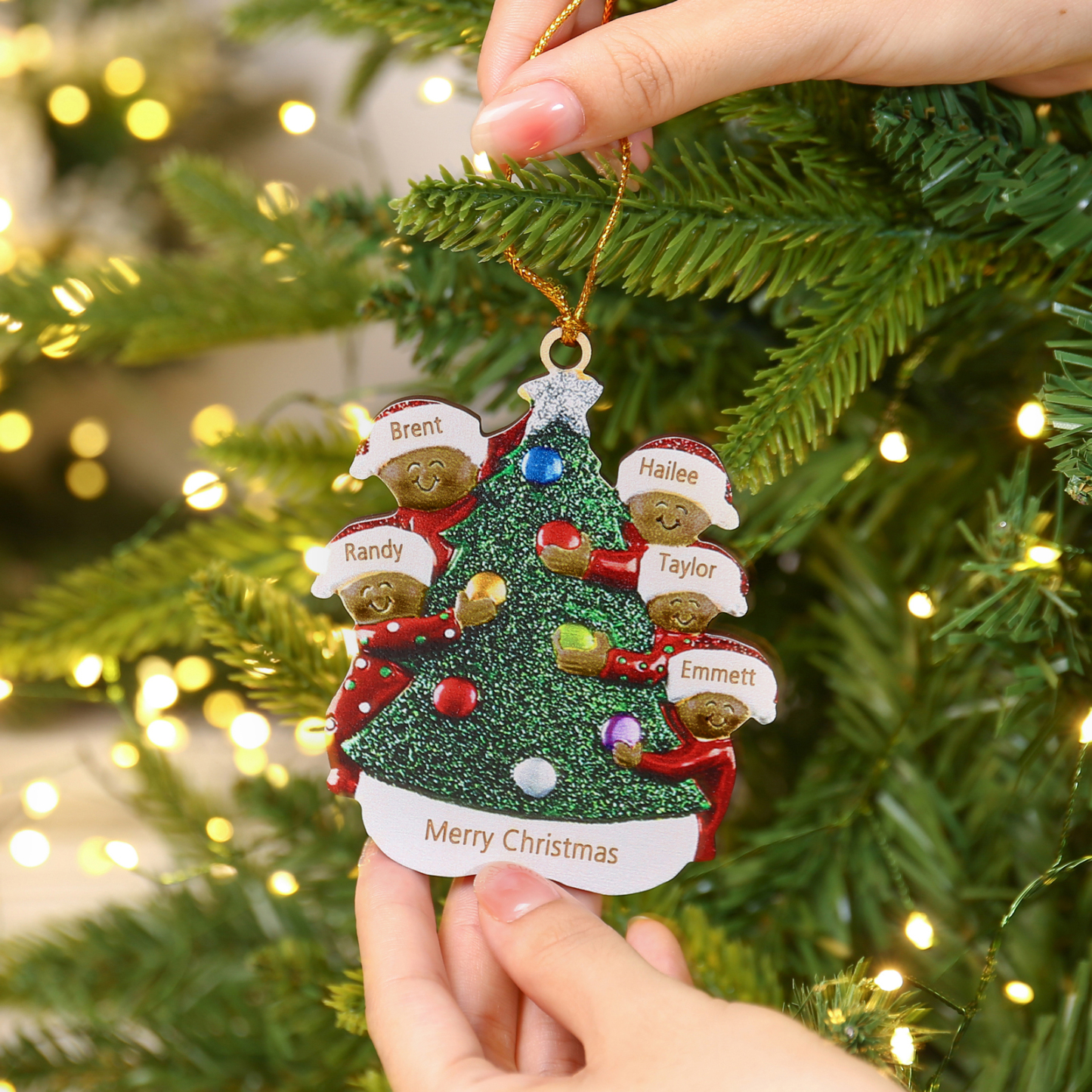 Personalised Christmas Tree Ornament with Custom 5 Names & 1 Text - Festive Holiday Decoration for Family | Jessmade