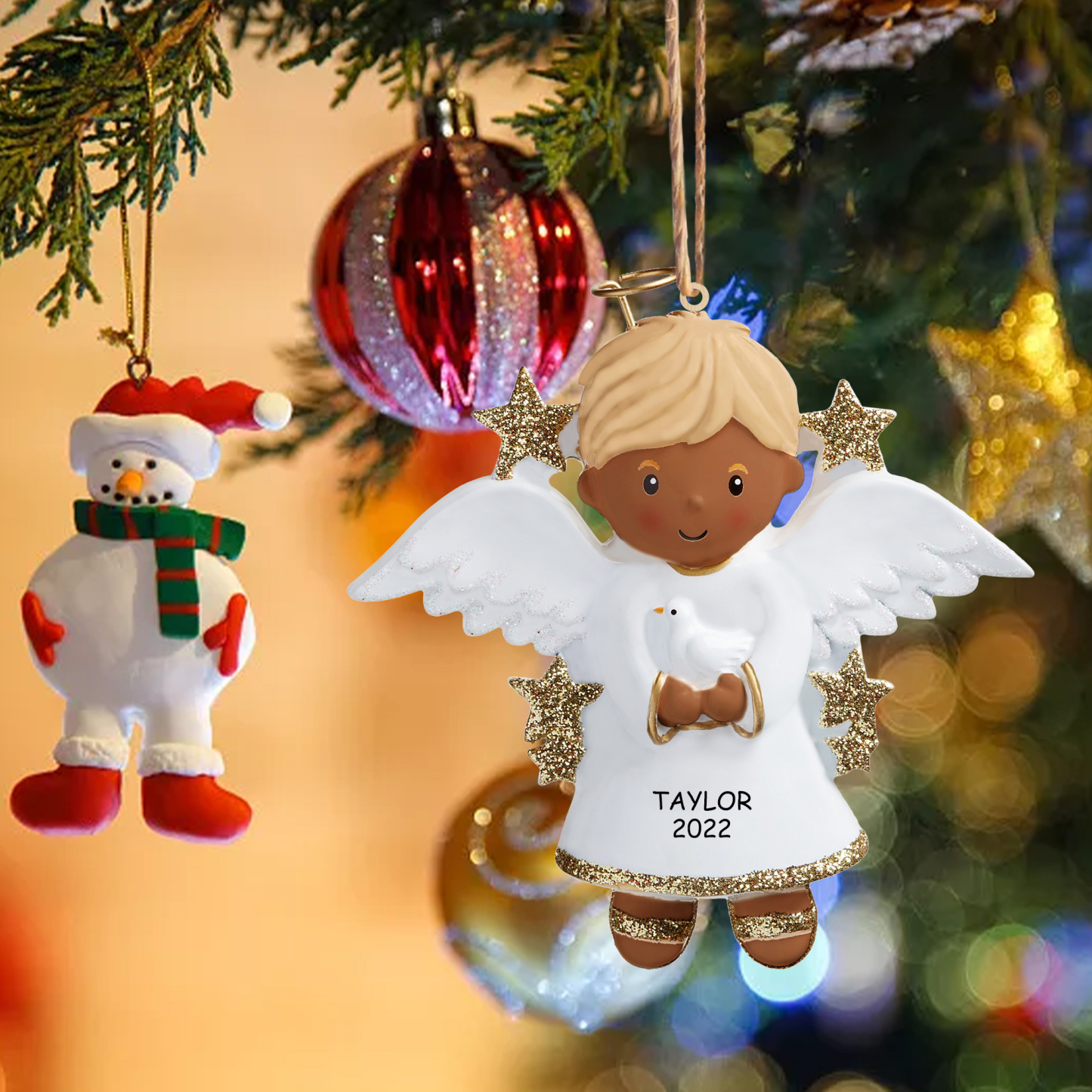 Personalised Angel Christmas Ornament Customized 1 Name and Year Boy/Girl Ornament for Children | Jessmade