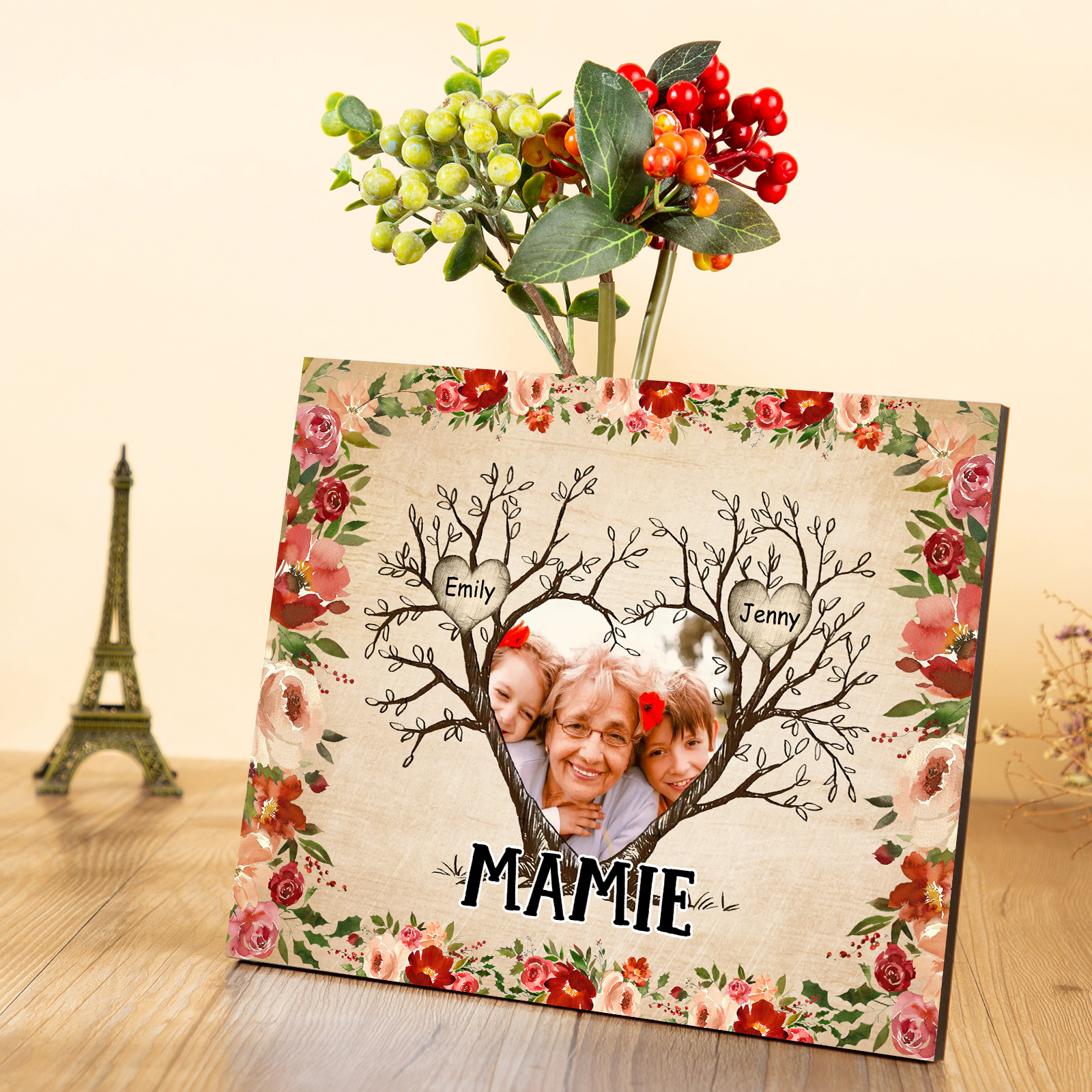 Personalised Family Tree Photo Frame - Custom 2 Name & Text Frame for Grandparents | Jessmade