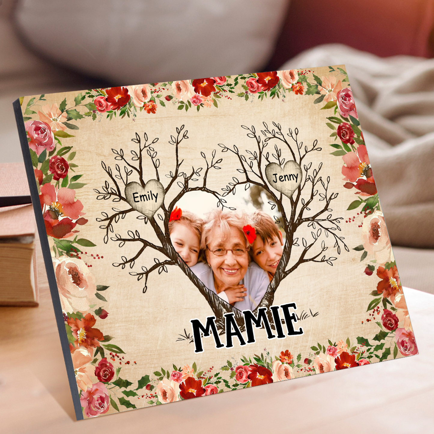 Personalised Family Tree Photo Frame - Custom 2 Name & Text Frame for Grandparents | Jessmade