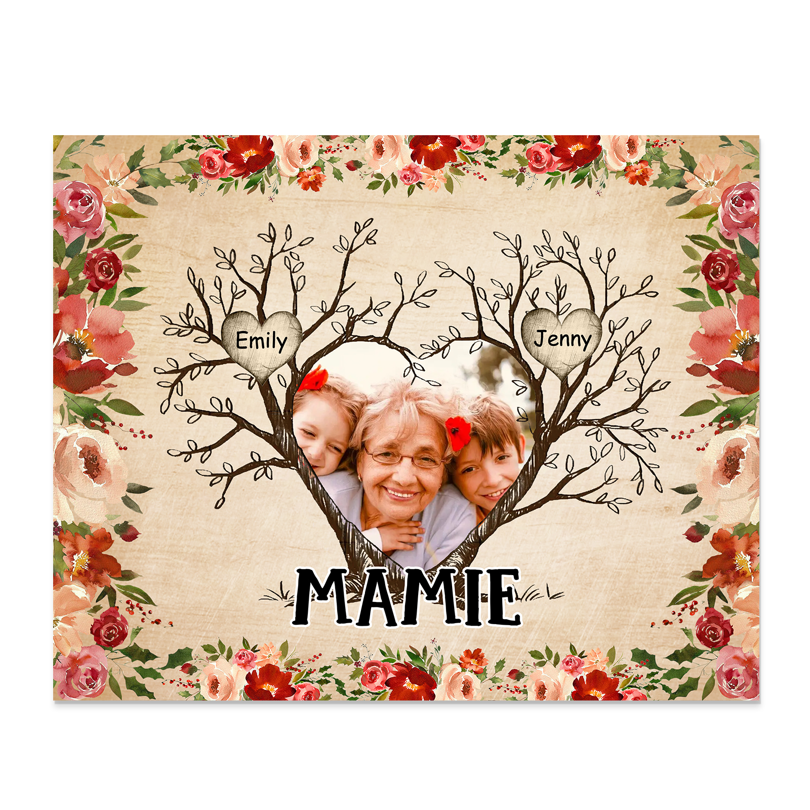 Personalised Family Tree Photo Frame - Custom 2 Name & Text Frame for Grandparents | Jessmade