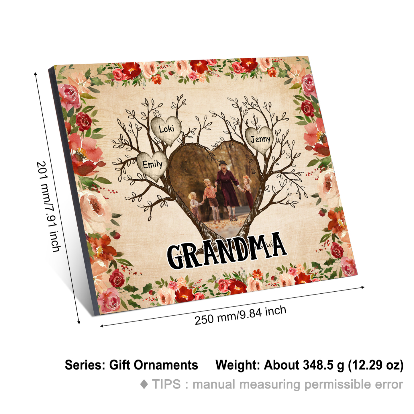 Personalised Family Tree Photo Frame - Custom 3 Name & Text Frame for Grandparents | Jessmade