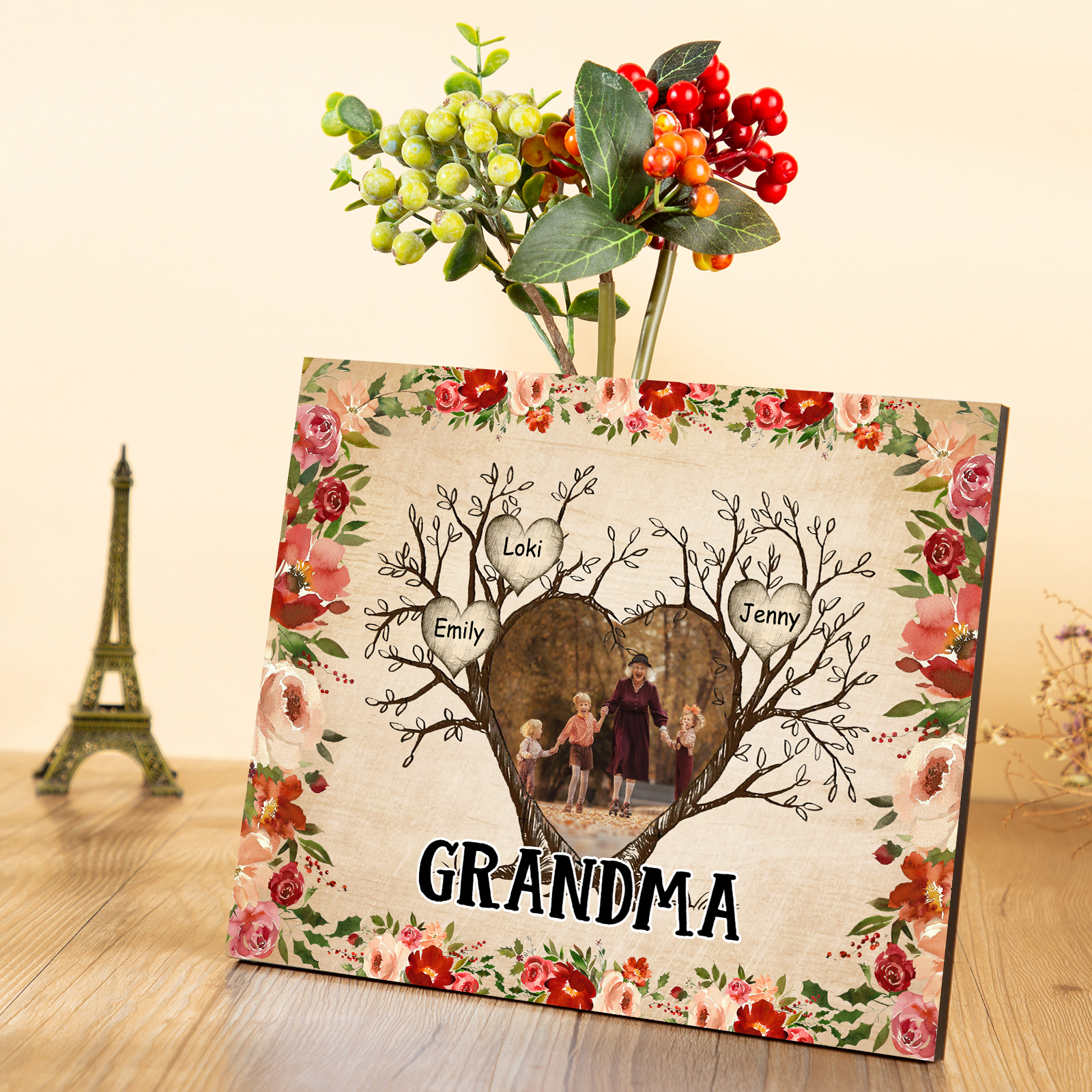 Personalised Family Tree Photo Frame - Custom 3 Name & Text Frame for Grandparents | Jessmade