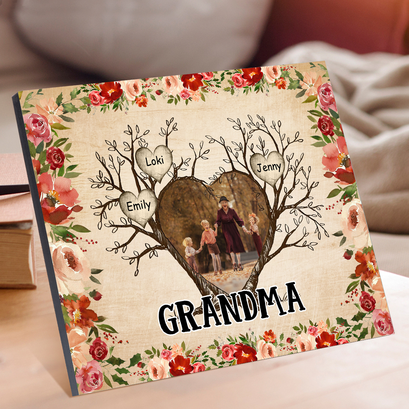 Personalised Family Tree Photo Frame - Custom 3 Name & Text Frame for Grandparents | Jessmade