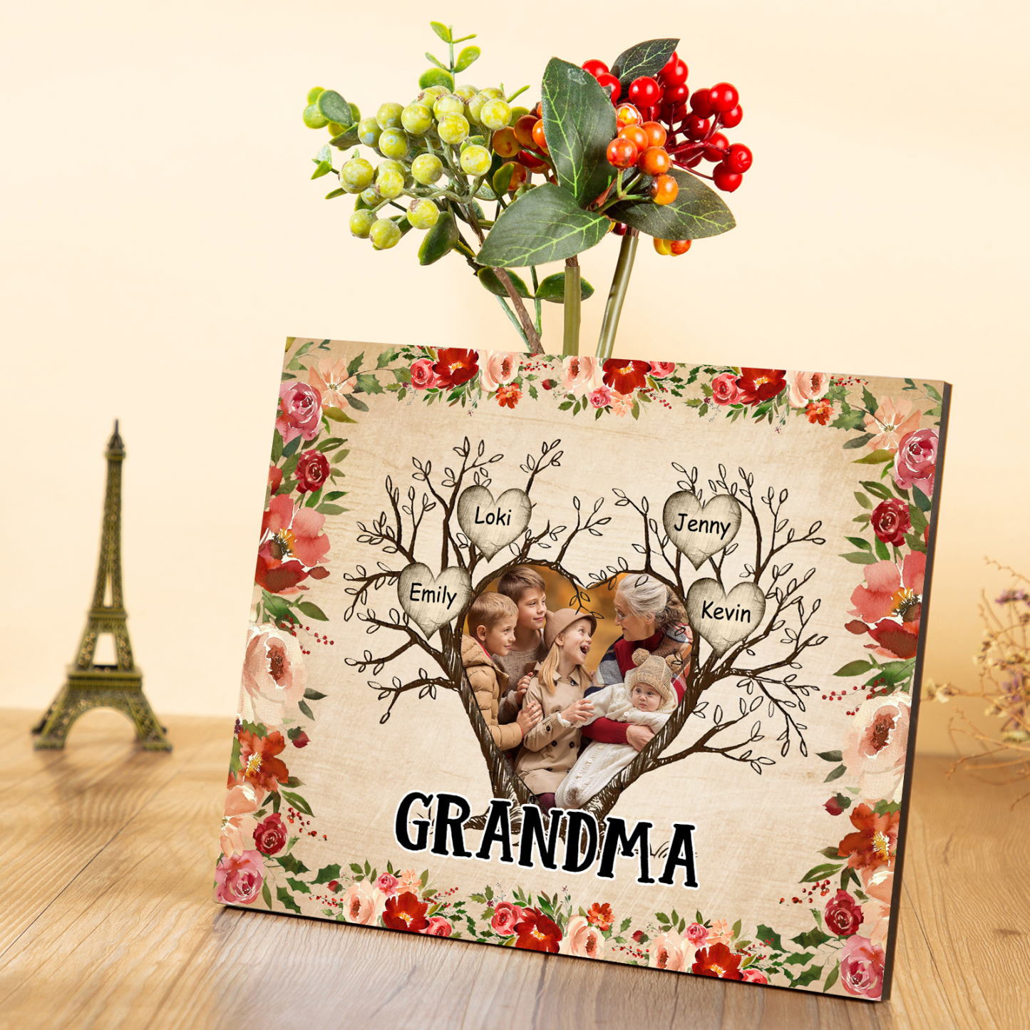 Personalised Family Tree Photo Frame - Custom 4 Names & Text Frame for Grandparents | Jessmade