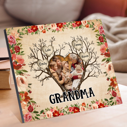 Personalised Family Tree Photo Frame - Custom 4 Names & Text Frame for Grandparents | Jessmade