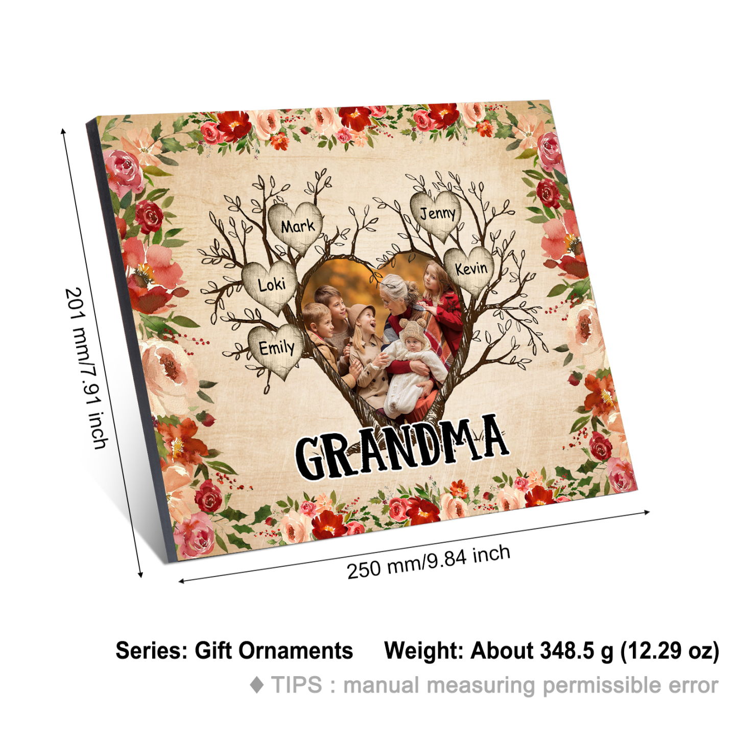 Personalised Family Tree Photo Frame - Custom 5 Names & Text Frame for Grandparents | Jessmade