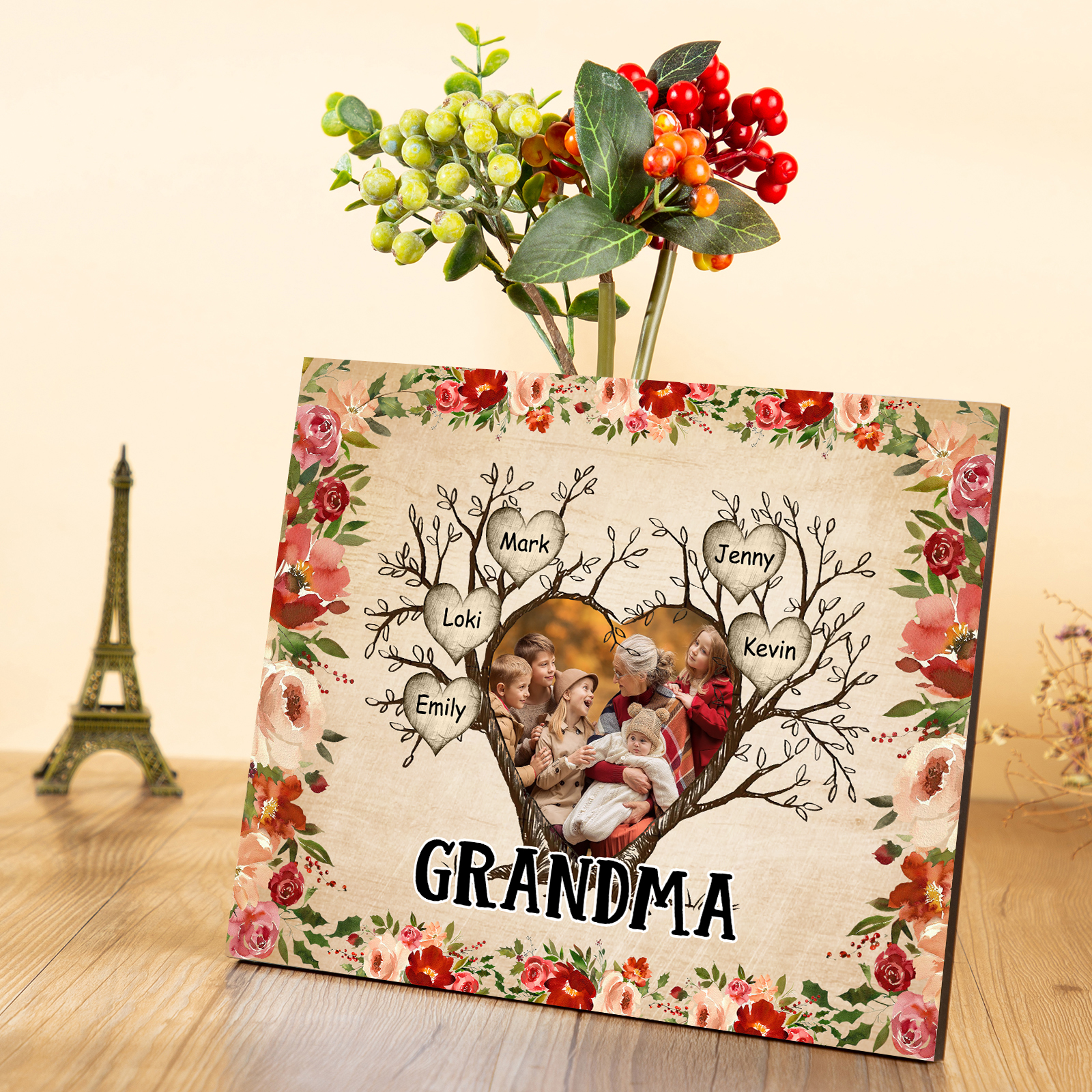 Personalised Family Tree Photo Frame - Custom 5 Names & Text Frame for Grandparents | Jessmade