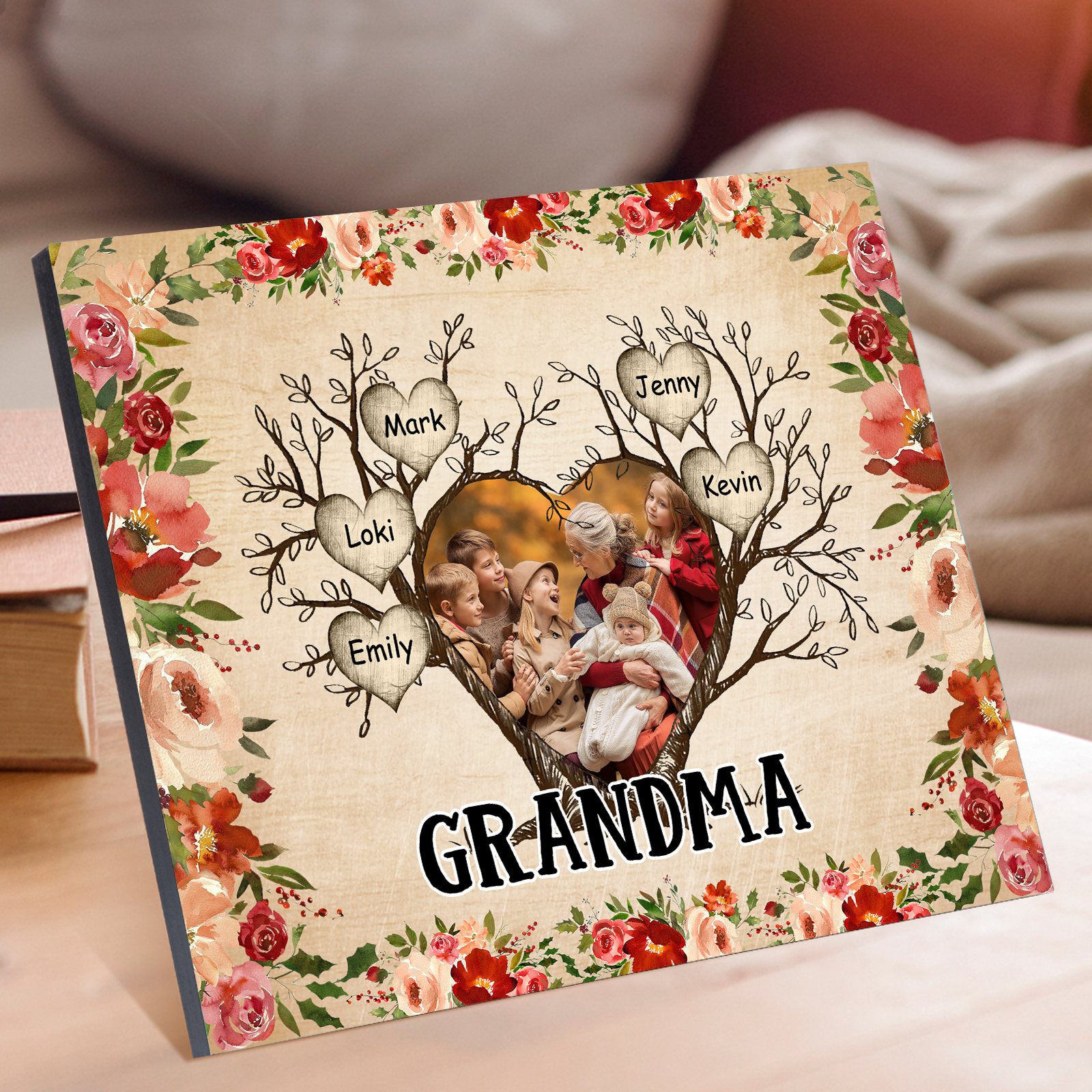 Personalised Family Tree Photo Frame - Custom 5 Names & Text Frame for Grandparents | Jessmade