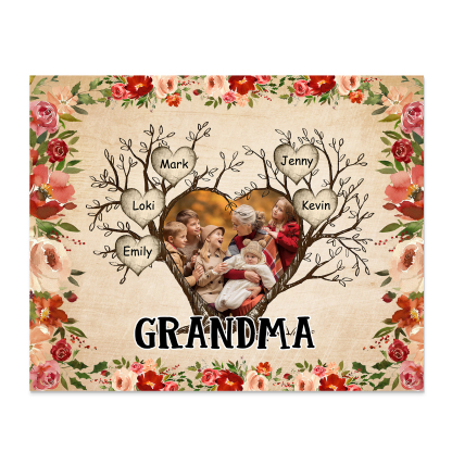 Personalised Family Tree Photo Frame - Custom 5 Names & Text Frame for Grandparents | Jessmade