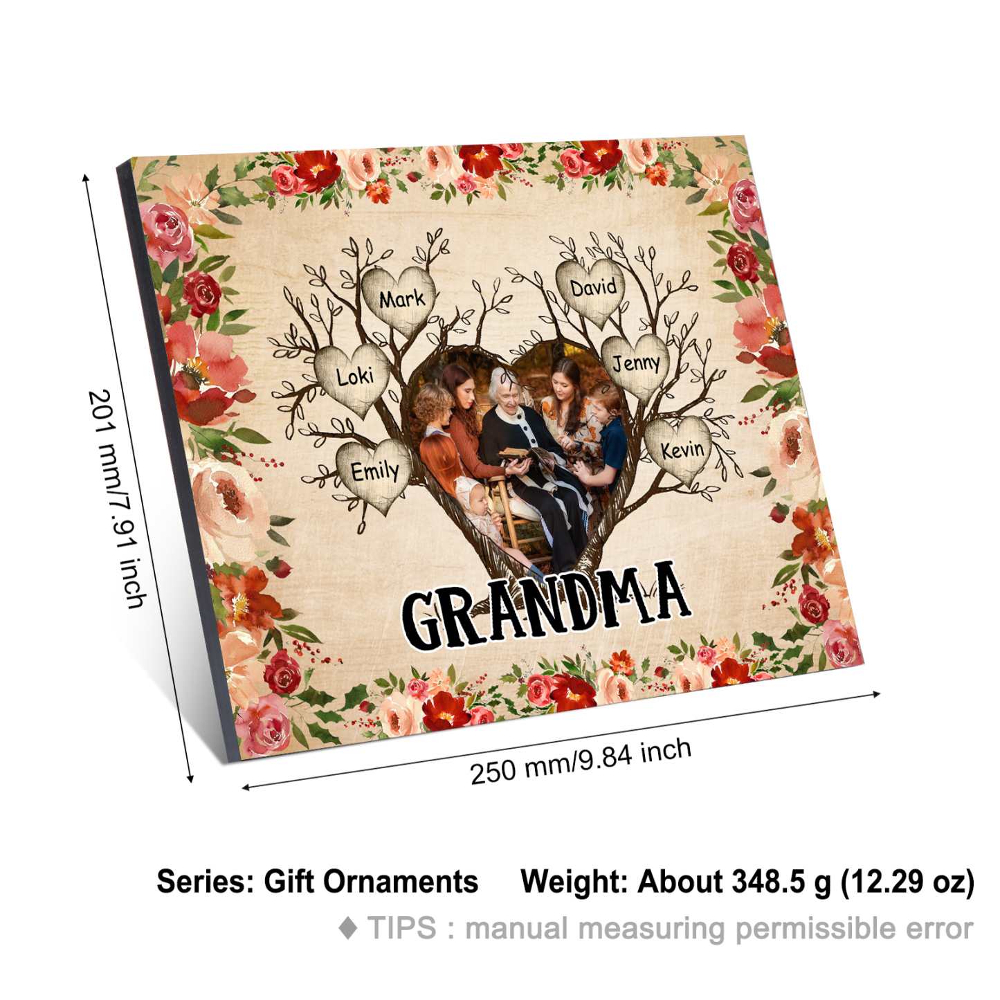 Personalised Family Tree Photo Frame - Custom 6 Names & Text Frame for Grandparents | Jessmade