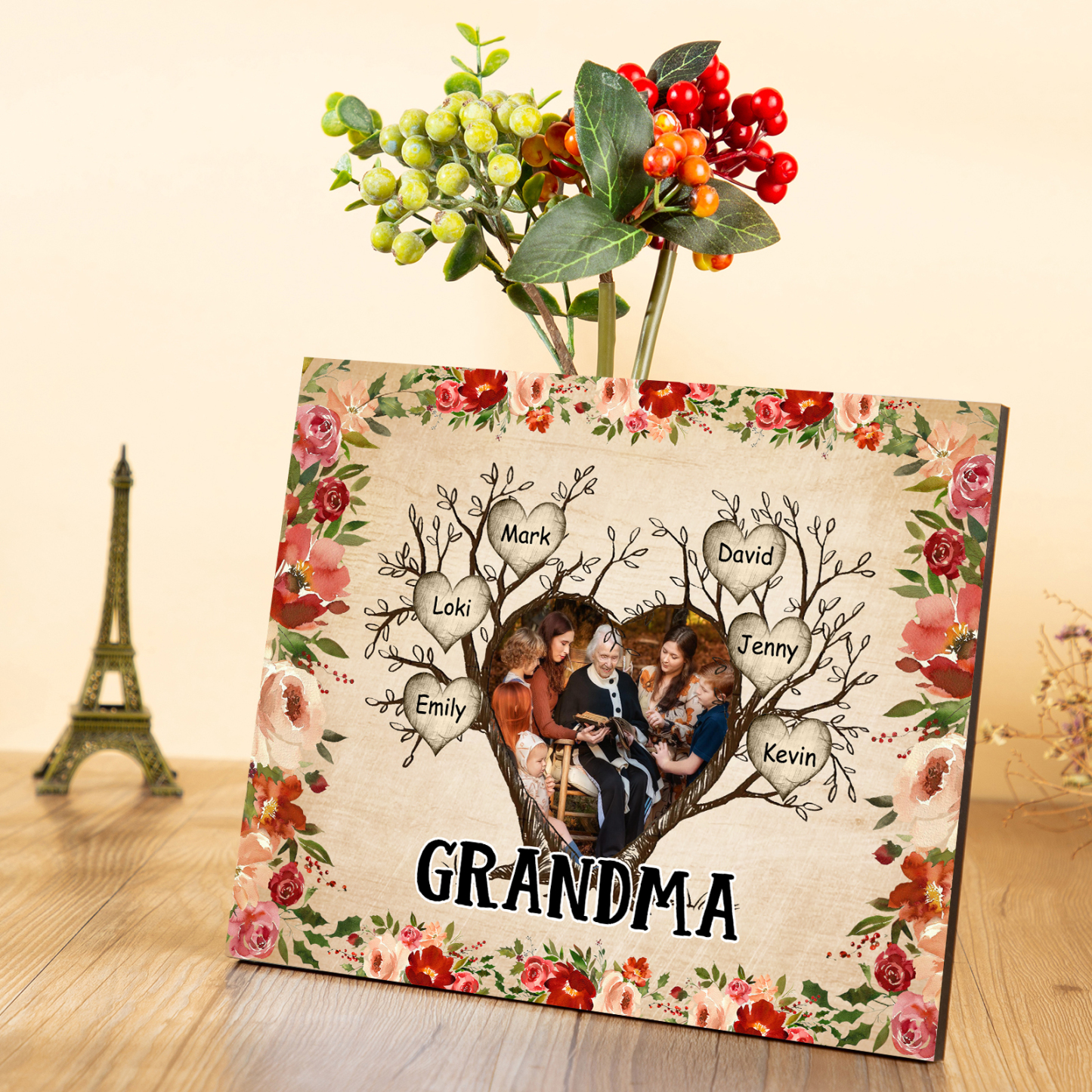 Personalised Family Tree Photo Frame - Custom 6 Names & Text Frame for Grandparents | Jessmade