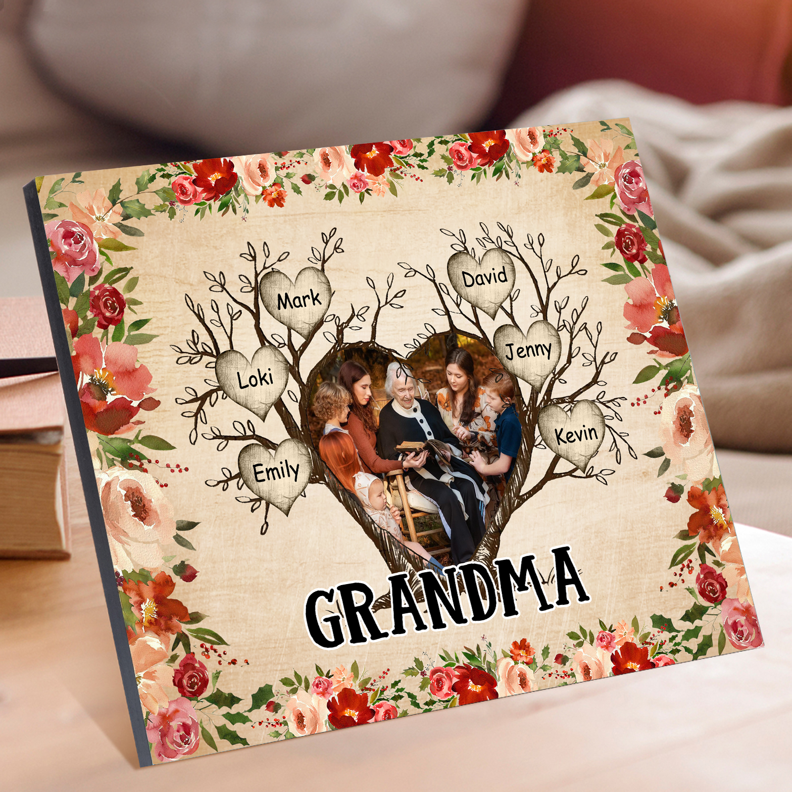 Personalised Family Tree Photo Frame - Custom 6 Names & Text Frame for Grandparents | Jessmade